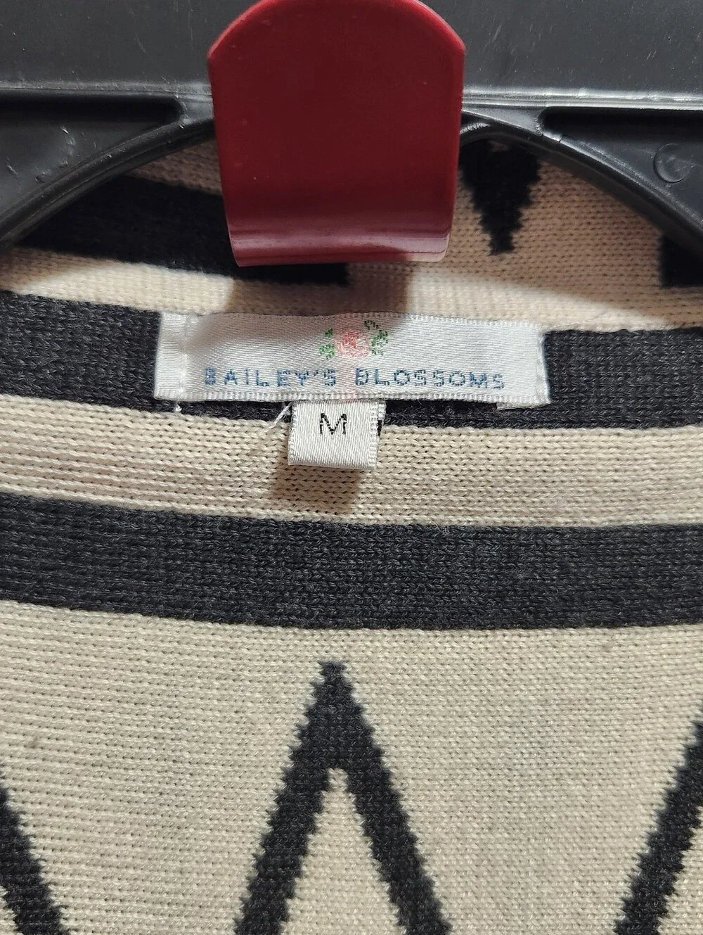 Baileys Blossom Boho Fringe Open-Front Sweater Wrap Black & Cream Sz M